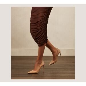 Stuart Weitzman Patent Leather Stuart Power 100 Pointed Pumps Beige Size 7